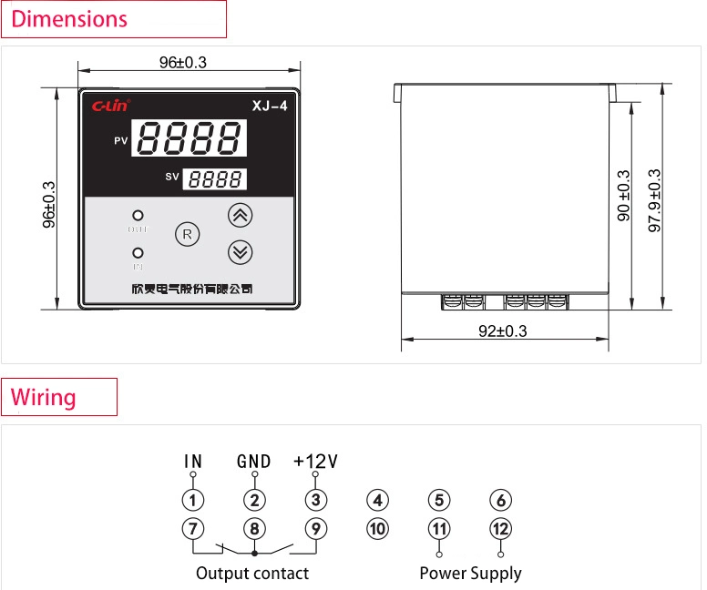 Xj-4 Panel Mounted 96X96mm Universal Counter Relay 4 Digit Countup