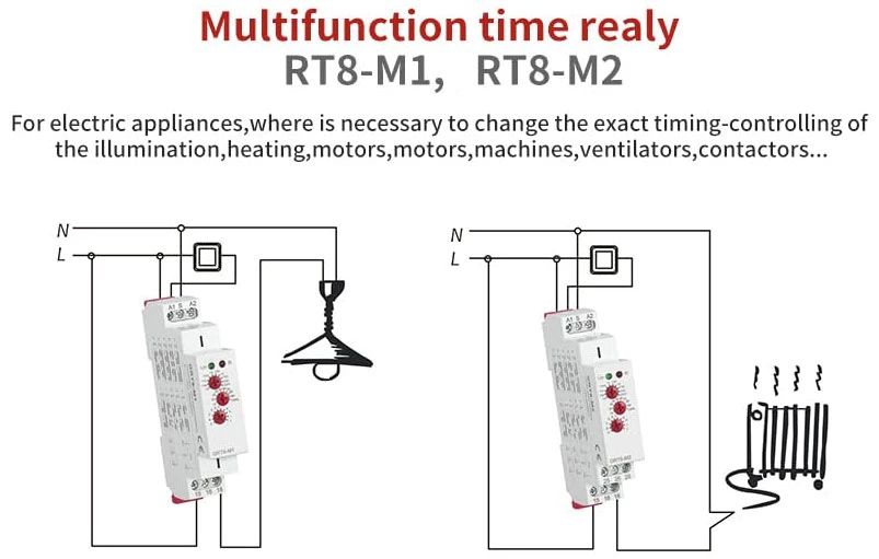 Rt8-M1 Rt8-M2 16A AC DC 12V 24V 110V 120V 220V 230V 240V on off Delay Single Short Latching Pulse Generator Multifunction Time Relay with 10 Function Choices